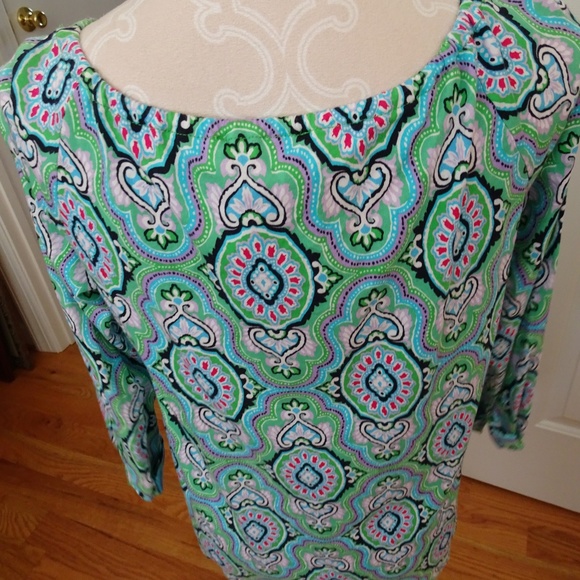 Aqua/Lime Paisley Cotton Blend Top-Size M-Jones NY - Picture 4 of 7